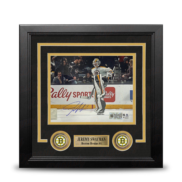 Jeremy Swayman Warming Up Boston Bruins Autographed 8" x 10" Framed Hockey Photo - for just $119.99! 
