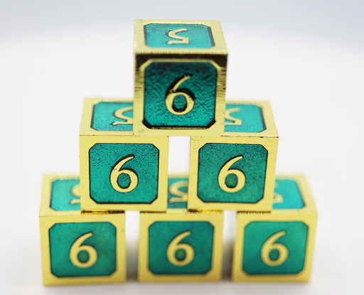 6 piece Metal D6's - Teal and Gold - for just $29.99! 