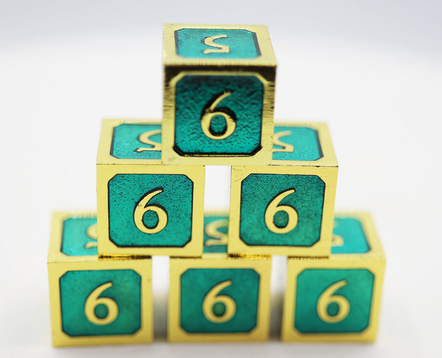 6 piece Metal D6's - Teal and Gold - for just $29.99! 