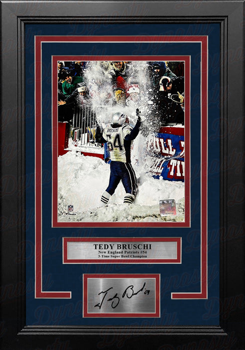 Tedy Bruschi Snow Game New England Patriots 8" x 10" Framed Football Photo with Engraved Autograph - for just $79.99! 
