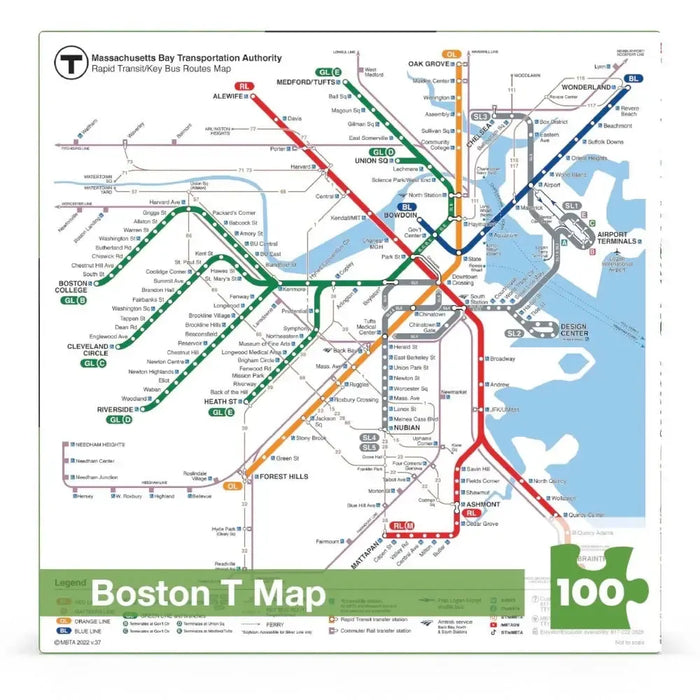 The Boston T Subway Map 100 Piece Mini Jigsaw Puzzle NYPC - for just $14.99! 