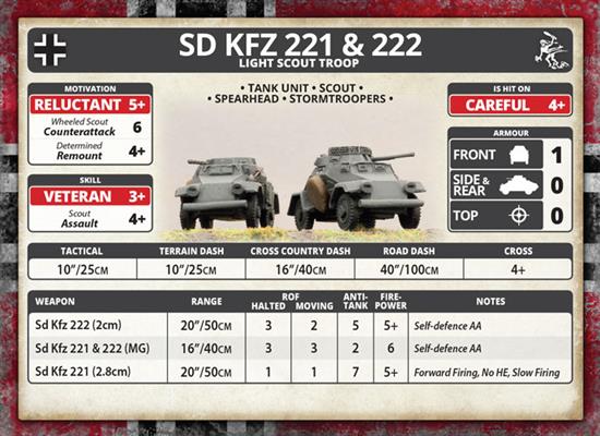 Flames of War: German SD KFZ 221 and 222 Light Scout Troop (Mid War) - for just $30! 
