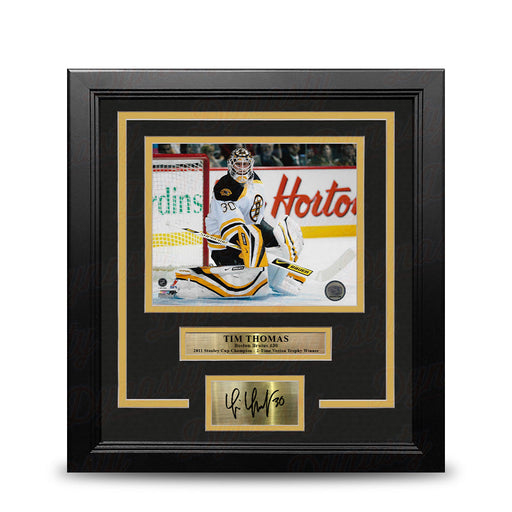 Tim Thomas in Action Boston Bruins 8" x 10" Framed Hockey Photo with Engraved Autograph - for just $79.99! 