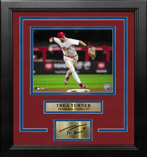 Trea Turner in Action Philadelphia Phillies 8" x 10" Framed Baseball Photo with Engraved Autograph - for just $79.99! 