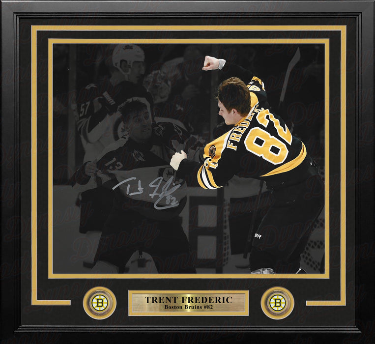 Trent Frederic Fight Boston Bruins Autographed 11" x 14" Framed Blackout Hockey Photo - for just $59! 