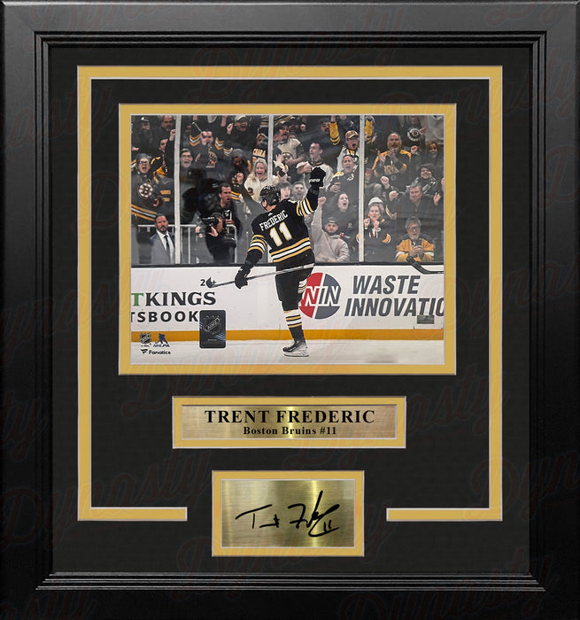 Trent Frederic Goal Celebration Boston Bruins 8" x 10" Framed Hockey Photo with Engraved Autograph - for just $79.99! 
