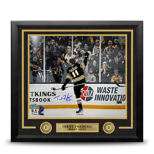 Trent Frederic Goal Celebration Boston Bruins Autographed 11" x 14" Framed Hockey Photo - for just $59! 