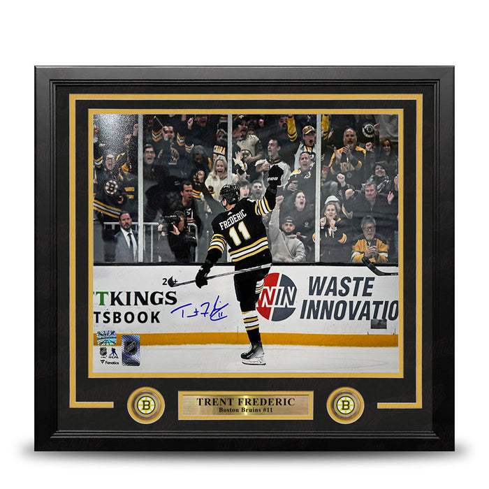 Trent Frederic Goal Celebration Boston Bruins Autographed 11" x 14" Framed Hockey Photo - for just $59! 
