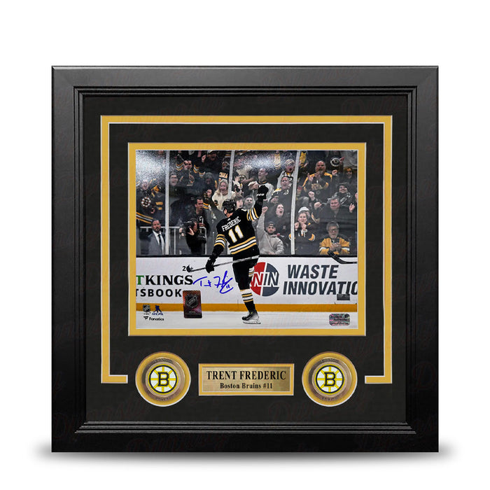 Trent Frederic Goal Celebration Boston Bruins Autographed 8" x 10" Framed Hockey Photo - for just $49! 