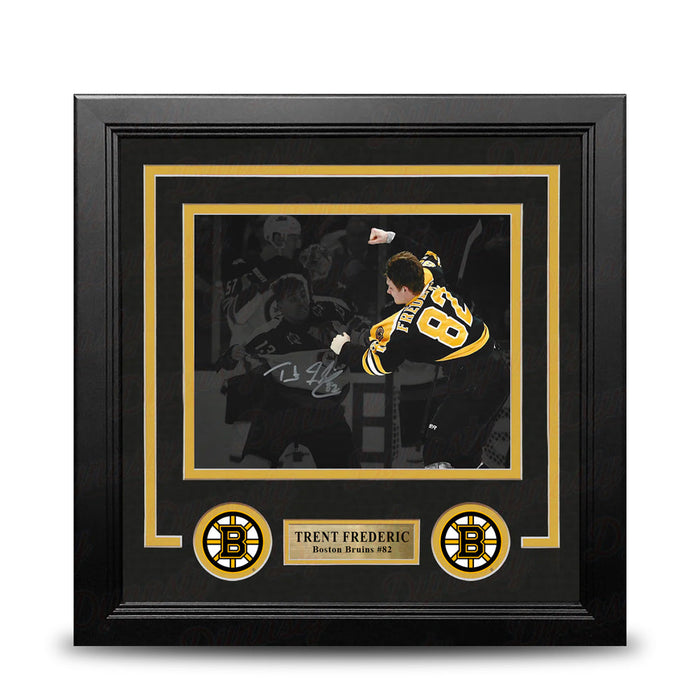 Trent Frederic Fight Boston Bruins Autographed 8" x 10" Framed Blackout Hockey Photo - for just $49! 