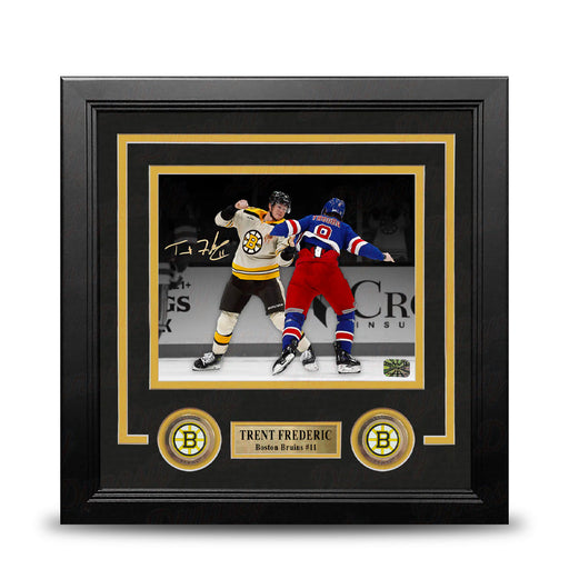 Trent Frederic Fighting Action Boston Bruins Autographed 8" x 10" Framed Hockey Photo - for just $49! 