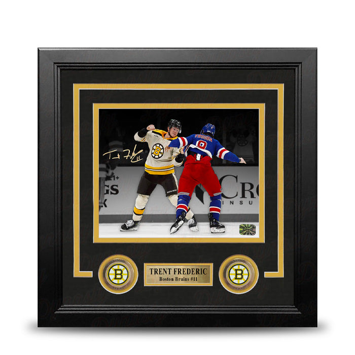Trent Frederic Fighting Action Boston Bruins Autographed 8" x 10" Framed Hockey Photo - for just $49! 