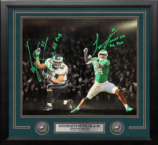 Jeremiah Trotter Sr & Jr Philadelphia Eagles Autographed 16x20 Framed Photo with Draft Inscriptions - for just $149.99! 