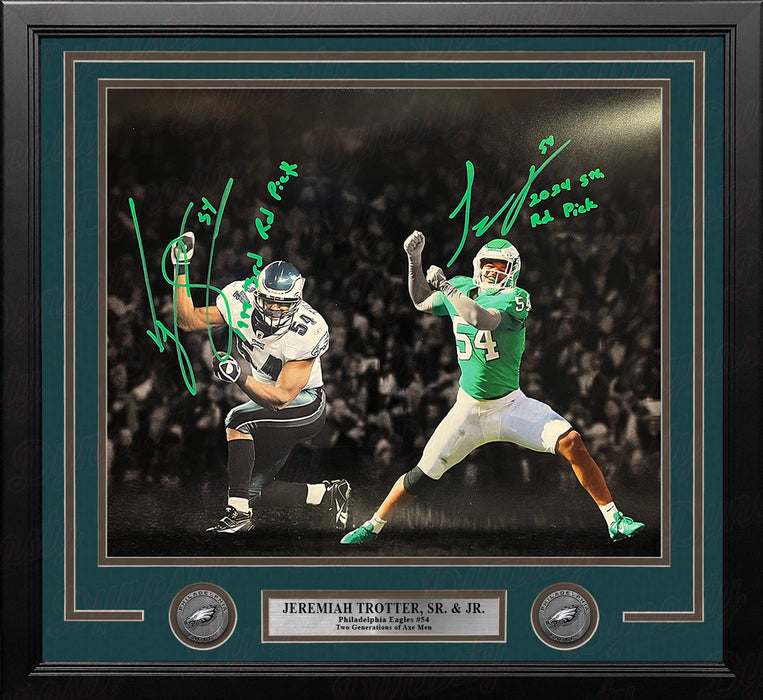 Jeremiah Trotter Sr & Jr Philadelphia Eagles Autographed 16x20 Framed Photo with Draft Inscriptions - for just $149.99! 