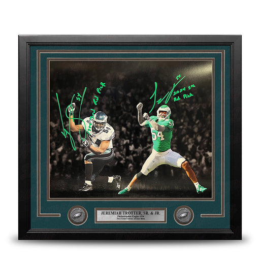 Jeremiah Trotter Sr & Jr Philadelphia Eagles Autographed 16x20 Framed Photo with Draft Inscriptions - for just $149.99! 