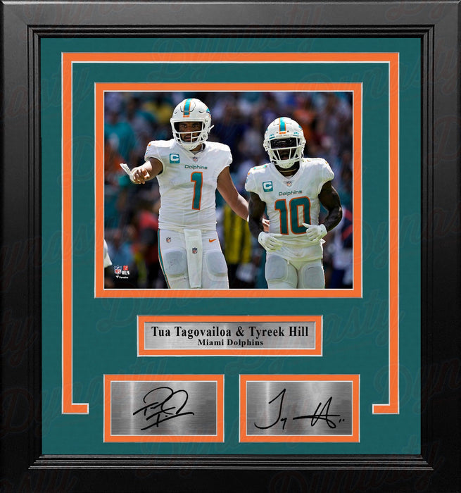 Tua Tagovailoa & Tyreek Hill Miami Dolphins 8" x 10" Framed Football Photo with Engraved Autographs - for just $79.99! 