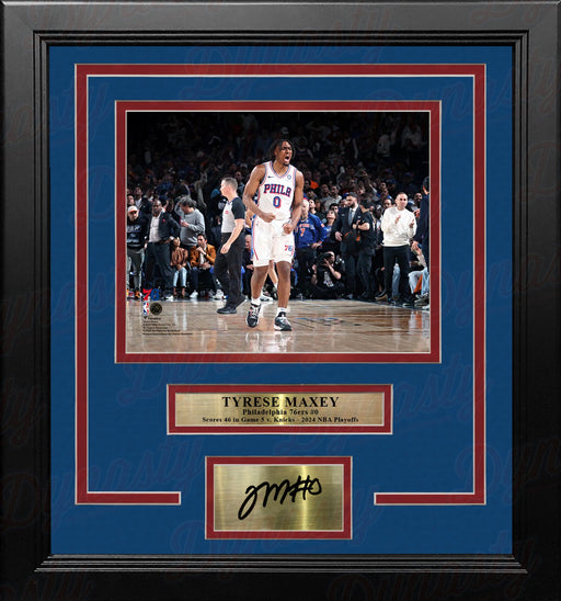 Tyrese Maxey Playoff Celebration Philadelphia 76ers 8" x 10" Framed Photo with Engraved Autograph - for just $79.99! 