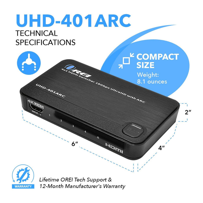 4K ARC 4x1 HDMI Switcher - Supports 4K @ 60Hz, Connect Sound bar With ARC (UHD-401ARC) - Just $39.99! Shop now at Retro Gaming of Denver