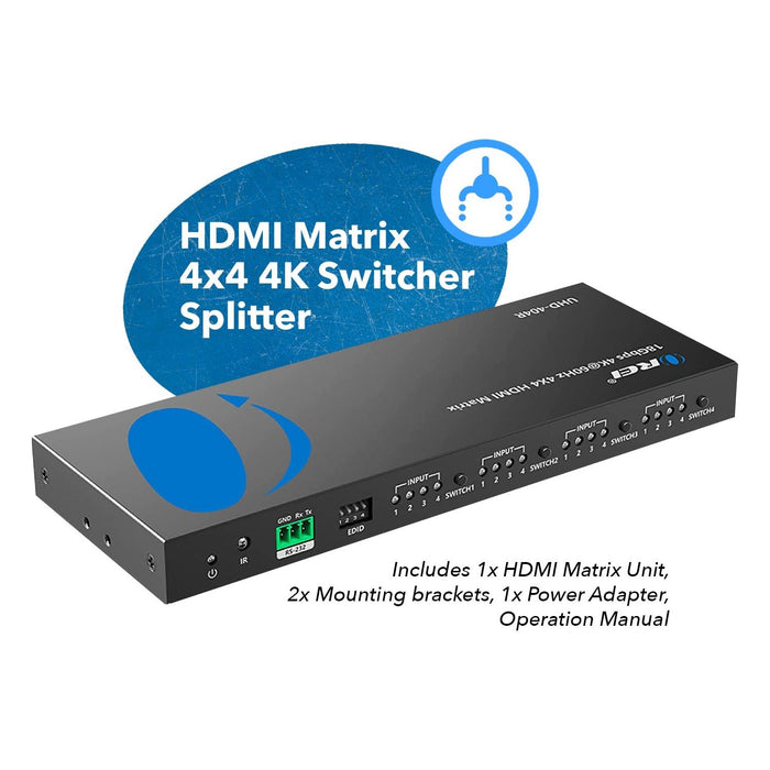 4K 4x4 HDMI Matrix Switch - Supports UltraHD 4K@60Hz 4:4:4, HDR10, RS-232 (UHD-404R) - Just $129! Shop now at Retro Gaming of Denver