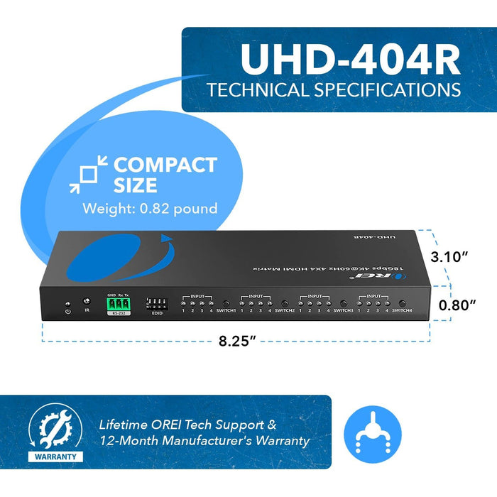 4K 4x4 HDMI Matrix Switch - Supports UltraHD 4K@60Hz 4:4:4, HDR10, RS-232 (UHD-404R) - Just $129! Shop now at Retro Gaming of Denver