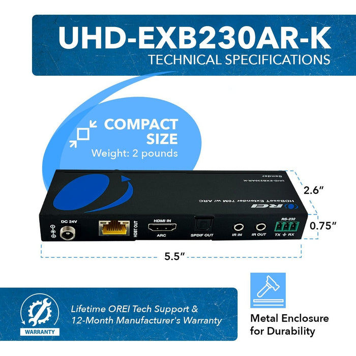 4K UHD HDMI Extender With HDBaseT Over CAT5e/6/7 Supports ARC & Bi-Directional IR Control up to 230 Ft (UHD-EXB230AR-K) - Just $229.99! Shop now at Retro Gaming of Denver