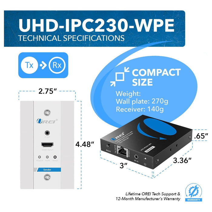 4K HDMI Extender Over Single CAT6/7 With 4K@60Hz Wall Plate Transmitter, HDR & IR Control Upto 230ft (UHD-IPC230-WPE) - Just $109.99! Shop now at Retro Gaming of Denver