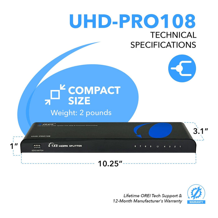 1x8 HDMI Splitter: 1-in 8-out, UltraHD 4K, Auto-Downscale, EDID (UHD-PRO108) - Just $79.99! Shop now at Retro Gaming of Denver