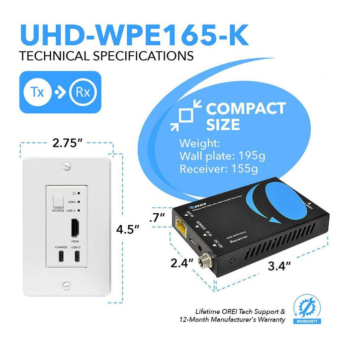 4K HDMI/USB-C Extender Over Single CAT6/7 with 4K@60Hz Wall Plate Transmitter, HDR & IR Control Upto 165ft (UHD-WPE165-K) - Just $124.99! Shop now at Retro Gaming of Denver