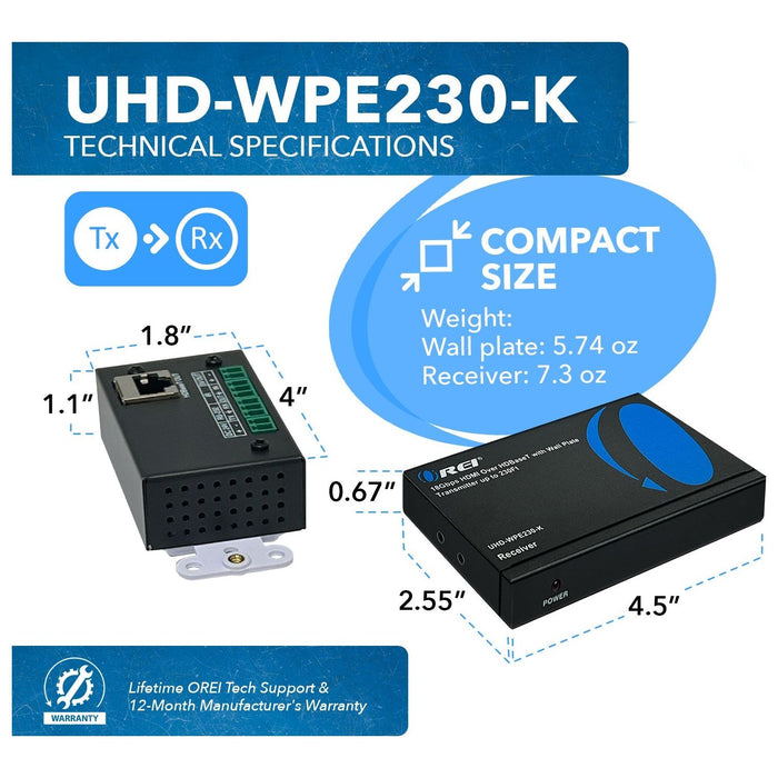 4K HDMI Extender Over Single CAT6/7 With 4K@60Hz Wall Plate Transmitter, HDBaseT & Bidirectional IR Upto 230ft (UHD-WPE230-K) - Just $239! Shop now at Retro Gaming of Denver