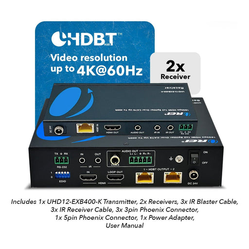 4K UltraHD 1x2 HDMI Extender Splitter Over CAT6/7 Up To 400 Ft With HDBaseT, EDID, Bi-directional IR (UHD12-EXB400-K) - Just $399! Shop now at Retro Gaming of Denver