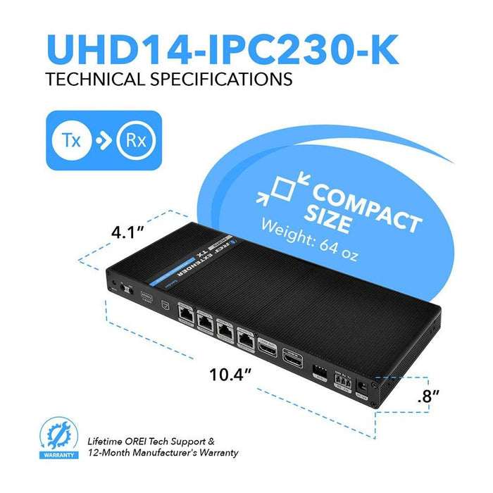 1x4 4K HDMI Extender Splitter Over Single CAT6/7 Up to 230 Ft - ipcolor Technology 18 Gbps, Bi-directional IR, RS-232, EDID (UHD14-IPC230-K) - Just $319.99! Shop now at Retro Gaming of Denver