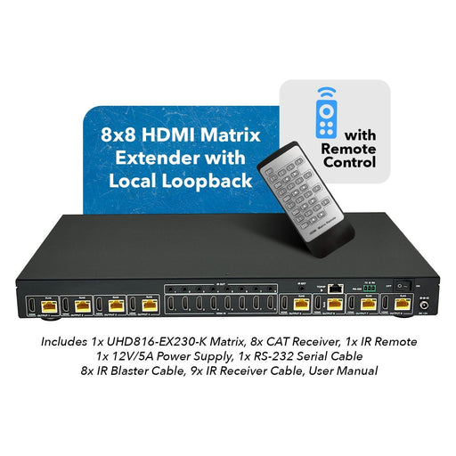 8 x 8 HDMI Matrix Switcher Extender with IR Function Over CAT5e/6/7 Cable (UHD816-EX230-K) - Just $999! Shop now at Retro Gaming of Denver