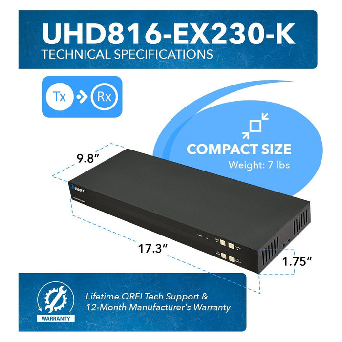 8 x 8 HDMI Matrix Switcher Extender with IR Function Over CAT5e/6/7 Cable (UHD816-EX230-K) - Just $999! Shop now at Retro Gaming of Denver