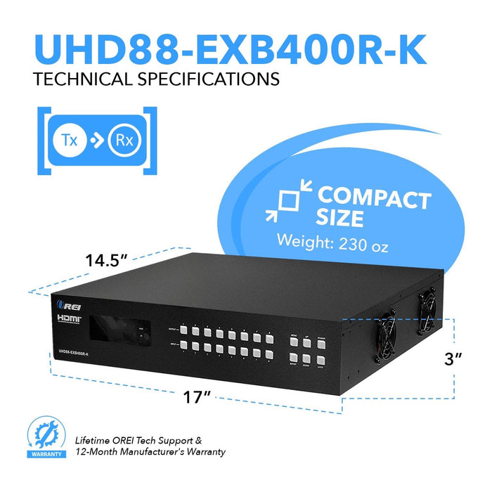 4K 8x8 HDMI Matrix Switcher Extender & HDBaseT Over CAT5e/6/7 Cable Up To 400 Feet (UHD88-EXB400R-K) - Just $1999.99! Shop now at Retro Gaming of Denver