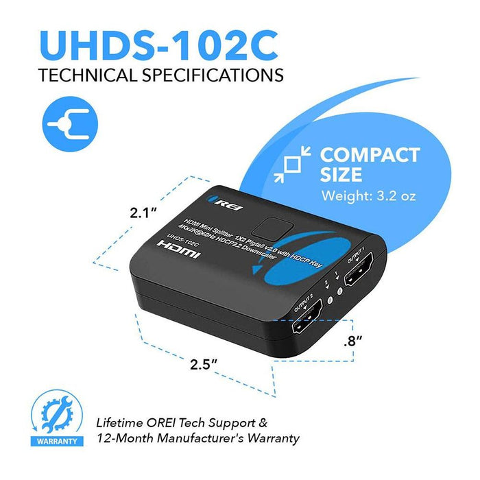 1x2 HDMI Splitter 1 in 2 out with Downscaler, 3D, upto 4k@60Hz (UHDS-102C) - Just $26.99! Shop now at Retro Gaming of Denver