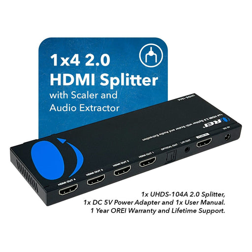 OREI 4K 1x4 HDMI Splitter with Scaler and Audio Extraction with EDID management (UHDS-104A) - Just $59.99! Shop now at Retro Gaming of Denver