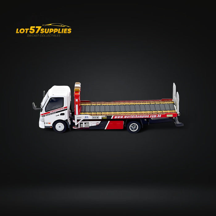 Unique Model Hino 300 Dutro Flatbed Flatbed Tow Truck in WORLD CHAMPION Livery 1:64 - for just $69.99! 