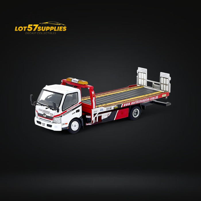 Unique Model Hino 300 Dutro Flatbed Flatbed Tow Truck in WORLD CHAMPION Livery 1:64 - for just $69.99! 