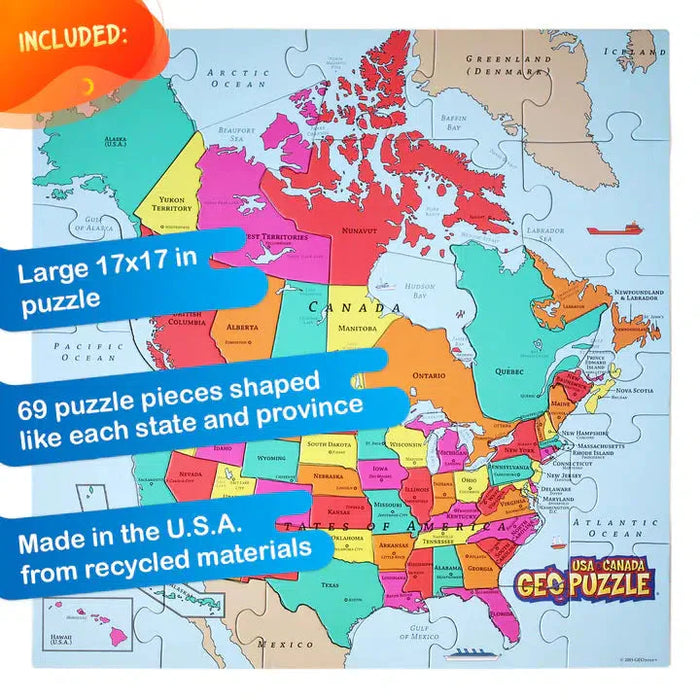 USA & Canada GeoPuzzle 69 Piece Jigsaw Puzzle Geotoys - for just $21.99! 