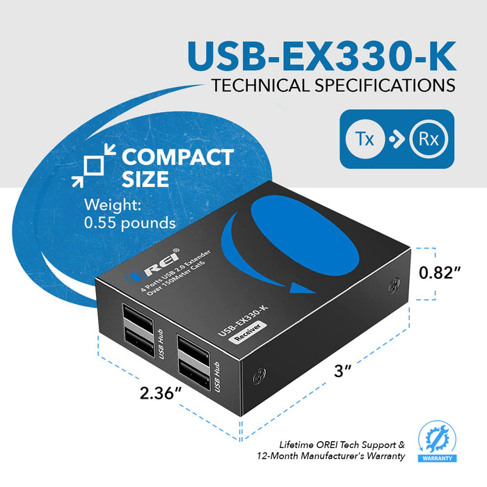 USB Over Ethernet Extender Upto 330 Feet - Extends USB 2.0 Signal Over CAT5e/6 LAN Ethernet Cable with 4 Ports (USB-EX330-K) - Premium  - Just $69.99! Shop now at Retro Gaming of Denver