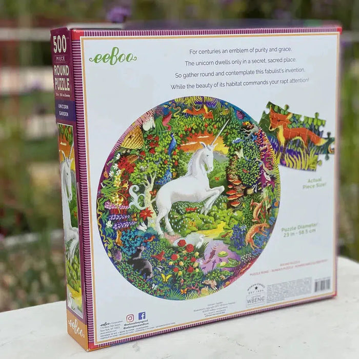 Unicorn Garden 500 Piece Round Jigsaw Puzzle eeBoo - for just $26.99! 