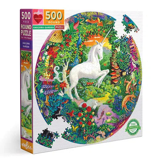 Unicorn Garden 500 Piece Round Jigsaw Puzzle eeBoo - for just $26.99! 