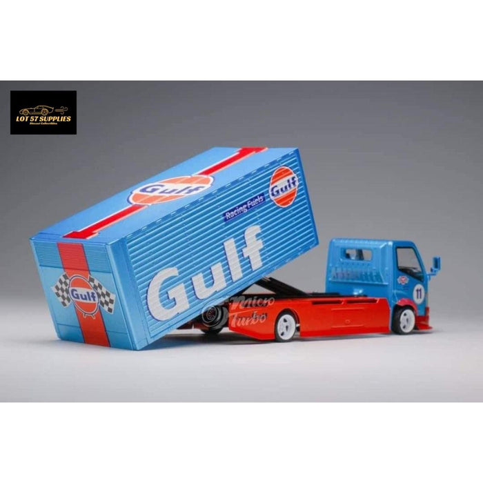 MicroTurbo HINO 300 Hook Lift Container Transport Truck in Gulf Livery 1:64 - Just $69.99! Shop now at Retro Gaming of Denver