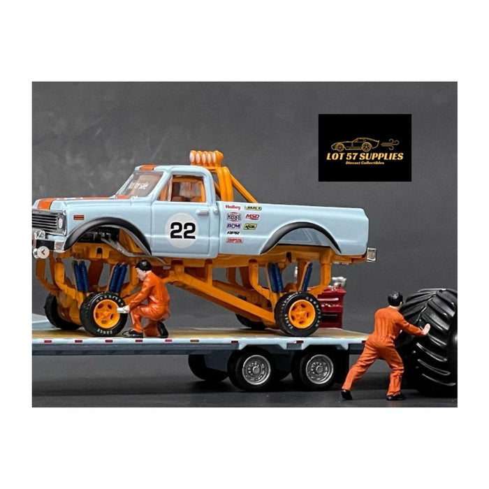 LOOSE Greenlight 1972 Chevrolet K-10 Monster Truck With Gooseneck Trailer & Tires Gulf Racing 1:64 - Just $29.99! Shop now at Retro Gaming of Denver