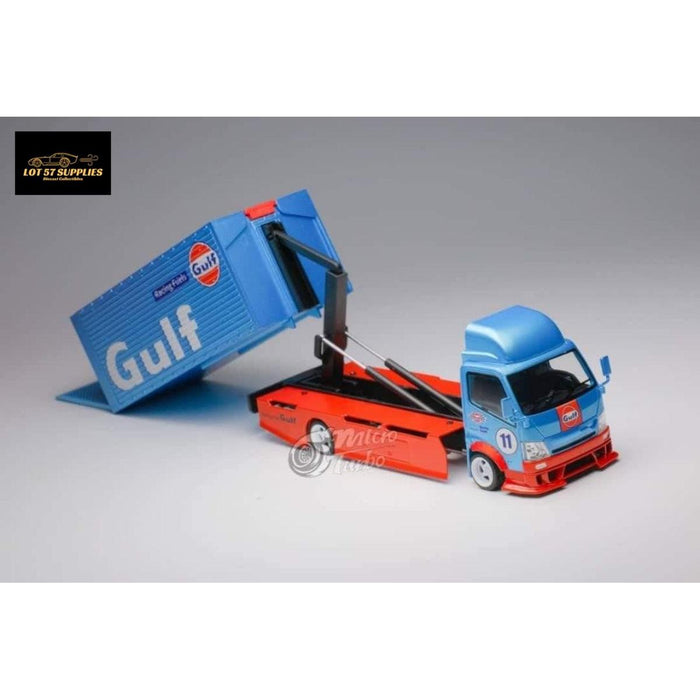 MicroTurbo HINO 300 Hook Lift Container Transport Truck in Gulf Livery 1:64 - Just $69.99! Shop now at Retro Gaming of Denver