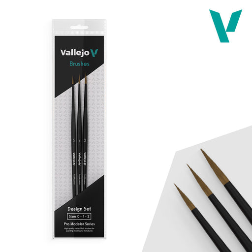Vallejo Hobby Brushes: Pro Modeler - Natural Hair - Design Set - Sizes 0, 1 & 2 - for just $32.99! 