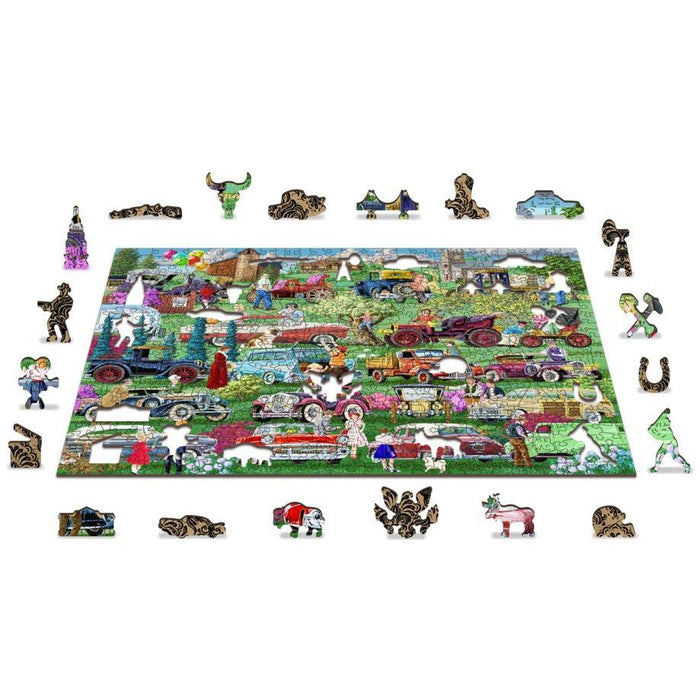 Vintage Cars 505 Piece Wood Jigsaw Puzzle Wooden City - for just $27.99! 