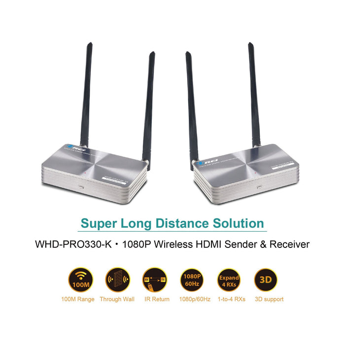 Wireless HDMI Transmitter & Receiver Extender upto 330 Feet with IR Blaster 1080P (WHD-PRO330-K) - Just $139.99! Shop now at Retro Gaming of Denver