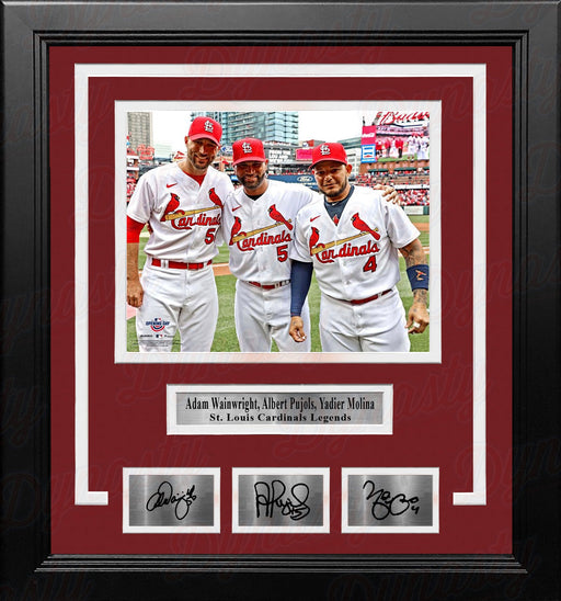 Adam Wainwright, Albert Pujols, & Yadier Molina Cardinals 8x10 Framed Photo with Engraved Autographs - for just $79.99! 