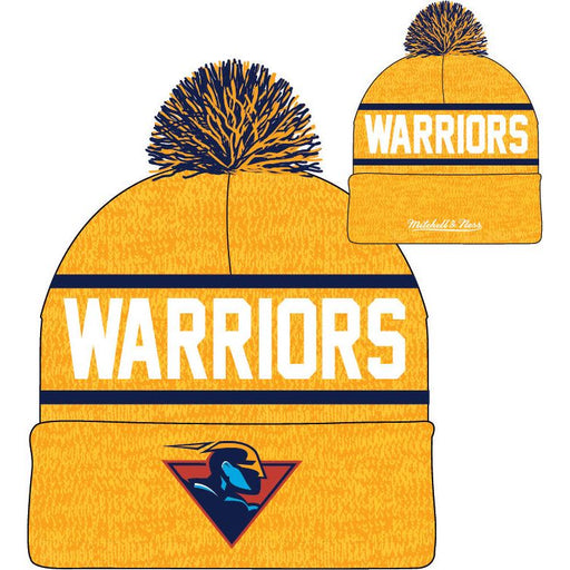 Golden State Warriors Mitchell & Ness Yellow Hardwood Classics Reload 2.0 Cuffed Knit Hat with Pom - Premium Apparel - Knit Hats - Just $34.99! Shop now at Retro Gaming of Denver